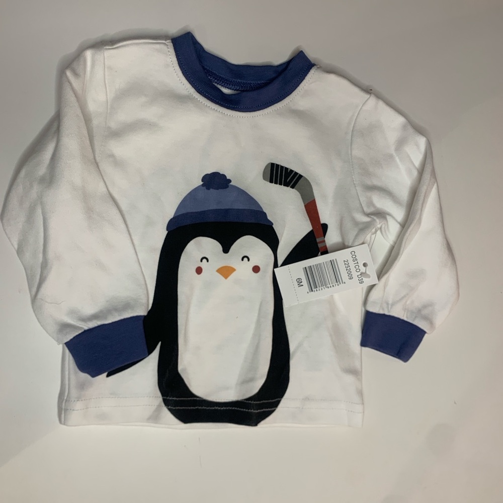 4/$10 NWT Pekkle Penguin Hockey Shirt Longsleeve 6M 100% Cotton Baby